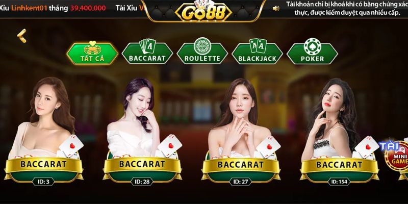 Các sản phẩm cá cược Casino nổi bật tại GO88