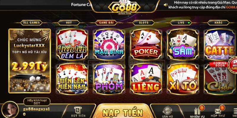 Chơi game bài đổi thưởng Go88 nhận tiền mặt